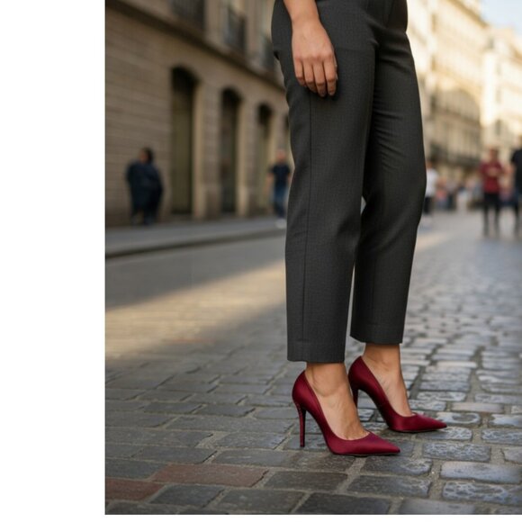 Designer Stuart Weitzman Tail Cherry Red Satin Crystal Detail High Heels 9.M - Picture 7 of 16